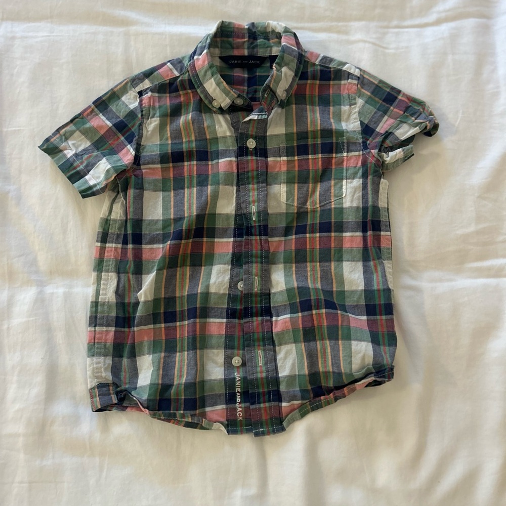 Janie and Jack Green Multi Plaid Short-Sleeve Button-Down Shirt